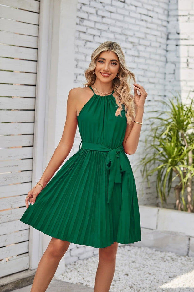 Halter Strapless Dresses For Women Solid Pleated Skirt Summer Beach Sundress - Jo-Bolt-Store