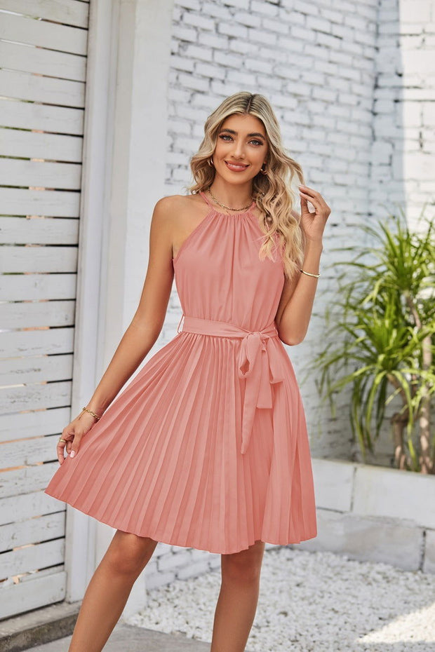 Halter Strapless Dresses For Women Solid Pleated Skirt Summer Beach Sundress - Jo-Bolt-Store
