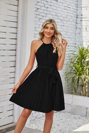 Halter Strapless Dresses For Women Solid Pleated Skirt Summer Beach Sundress - Jo-Bolt-Store