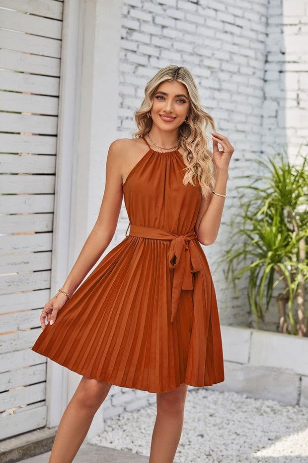 Halter Strapless Dresses For Women Solid Pleated Skirt Summer Beach Sundress - Jo-Bolt-Store