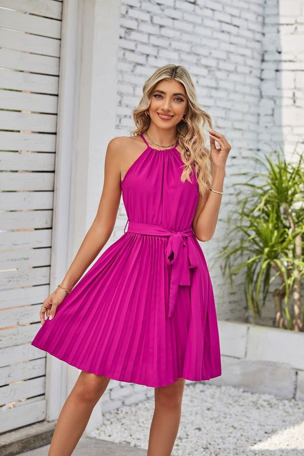 Halter Strapless Dresses For Women Solid Pleated Skirt Summer Beach Sundress - Jo-Bolt-Store