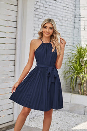 Halter Strapless Dresses For Women Solid Pleated Skirt Summer Beach Sundress - Jo-Bolt-Store