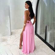 Halterneck V-neck Slit Dress Summer Backless Strappy Skirt Fashion Temperament Clothing Women - Jo-Bolt-Store