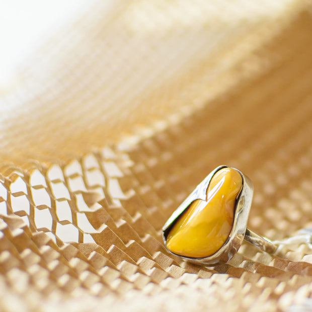 925 Silver Baltic Amber Ring Indraja, Size 18,5