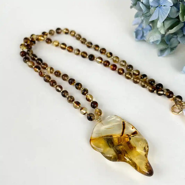 Amber Necklace 56cm Gold-Plated Sterling Silver 925 Forest Twigs