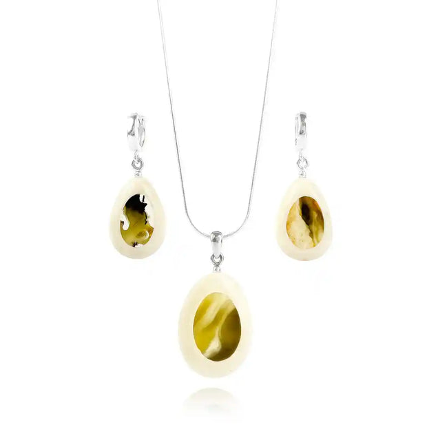 Deer Antler Jewelry Set with Baltic Amber Sterling Silver 925 Antelope