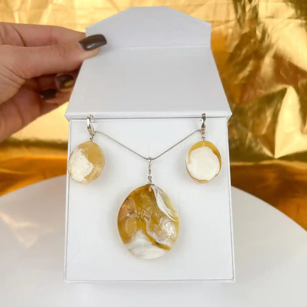 Amber Set, Sterling Silver 925 White Bird