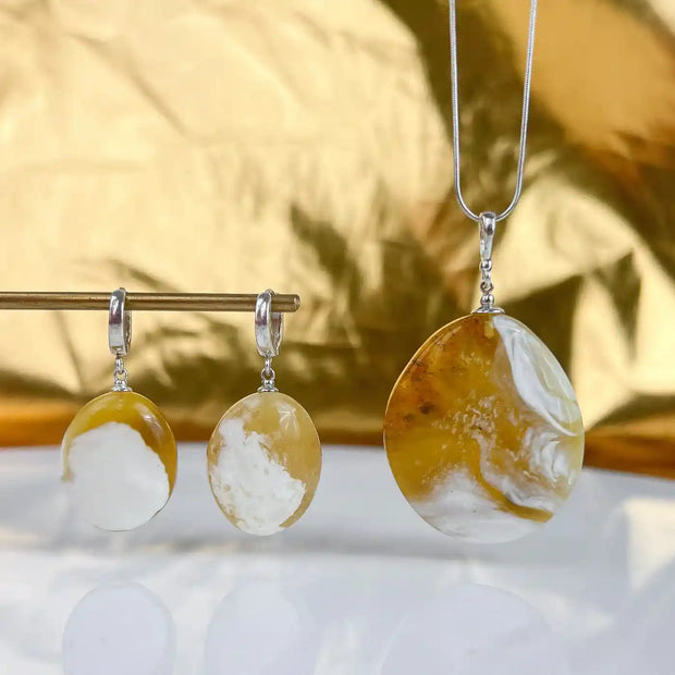 Amber Set, Sterling Silver 925 White Bird