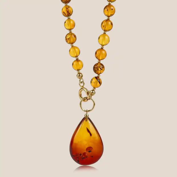 Amber Necklace 50cm, Gold-Plated Silver 925 Pure Honey