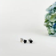 Black Amber Stud Earrings, Sterling Silver 925 Little Stars