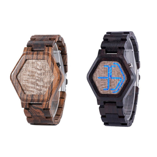 LED Display Wooden Watch Men Wristwatches Wood Night Vision - Jo-Bolt-Store