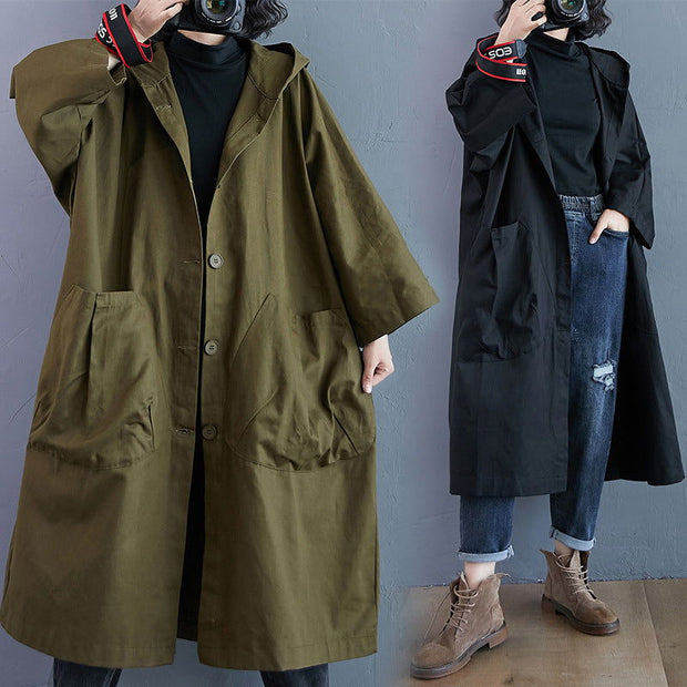 Loose Plus Size Overknee Long Large Pocket Trench Coat - Jo-Bolt-Store