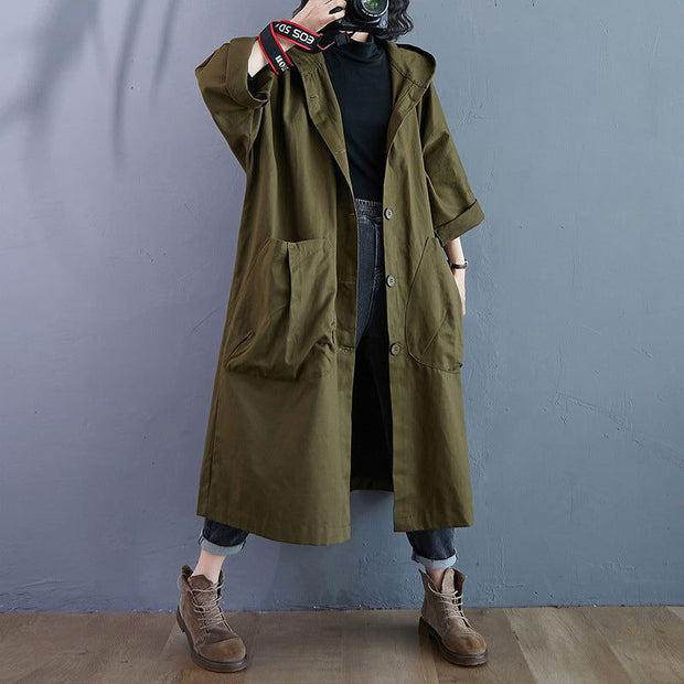 Loose Plus Size Overknee Long Large Pocket Trench Coat - Jo-Bolt-Store