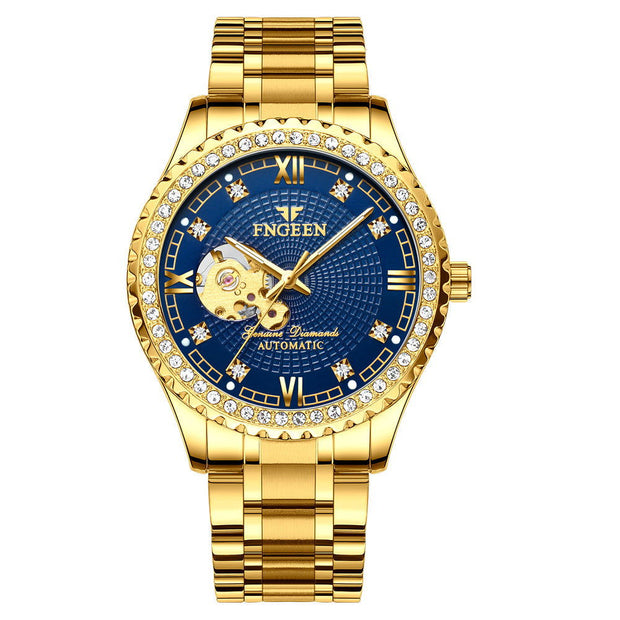 Mechanical Watch Automatic Waterproof Diamond Men's Fashion Watch Gold Watch Hollow Men's Watch - Jo-Bolt-Store