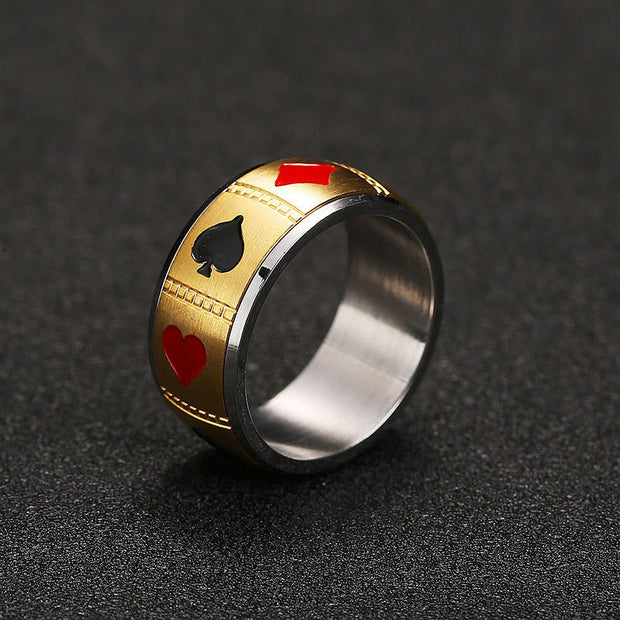 Men's Titanium Steel Turnable Playing Card Ring - Jo-Bolt-Store