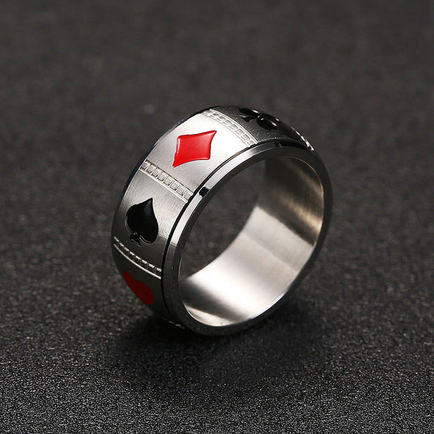Men's Titanium Steel Turnable Playing Card Ring - Jo-Bolt-Store