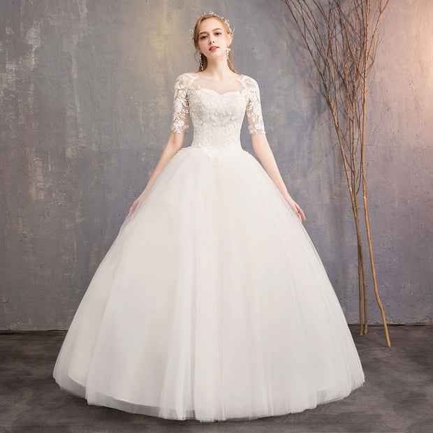 New Fashion Slim Fit Lace Mid Sleeve Plus Size Photo Studio Wedding Dress - Jo-Bolt-Store