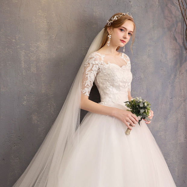 New Fashion Slim Fit Lace Mid Sleeve Plus Size Photo Studio Wedding Dress - Jo-Bolt-Store