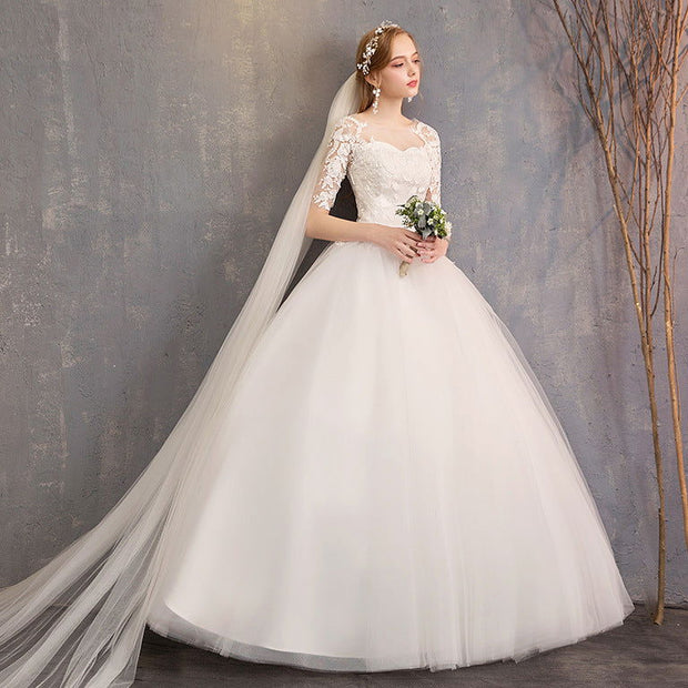 New Fashion Slim Fit Lace Mid Sleeve Plus Size Photo Studio Wedding Dress - Jo-Bolt-Store