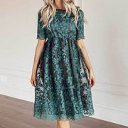 Plus Size Mid Length Lace Embroidered Short Sleeve Dress - Jo-Bolt-Store