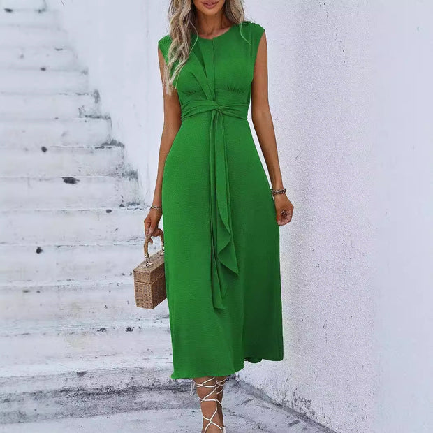 Solid Color Waist Tight Tied Dress Women - Jo-Bolt-Store