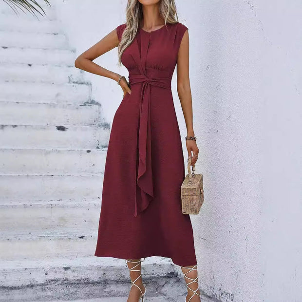 Solid Color Waist Tight Tied Dress Women - Jo-Bolt-Store