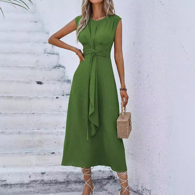 Solid Color Waist Tight Tied Dress Women - Jo-Bolt-Store