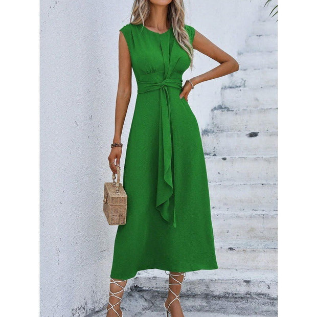 Solid Color Waist Tight Tied Dress Women - Jo-Bolt-Store