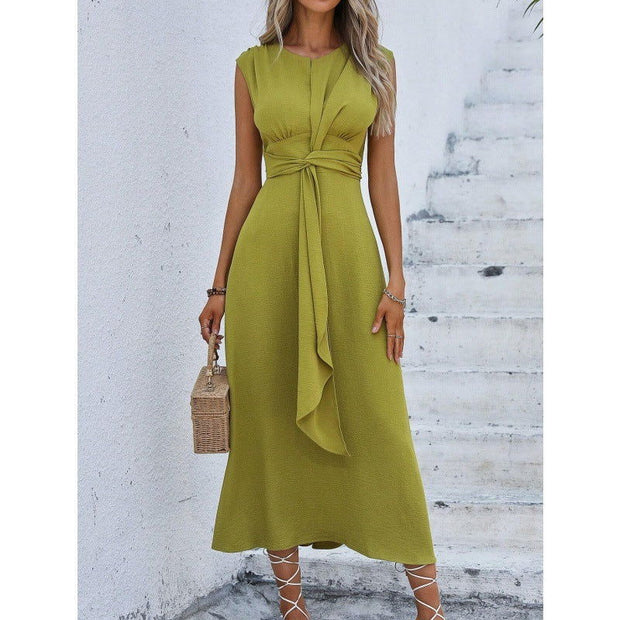 Solid Color Waist Tight Tied Dress Women - Jo-Bolt-Store
