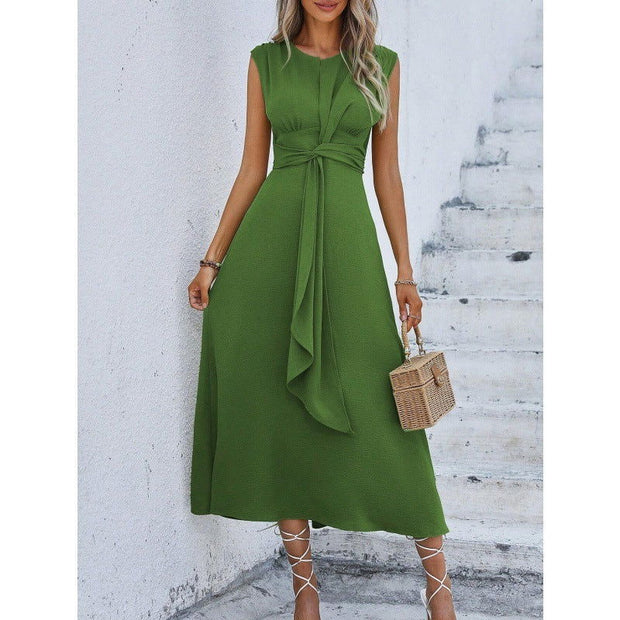 Solid Color Waist Tight Tied Dress Women - Jo-Bolt-Store
