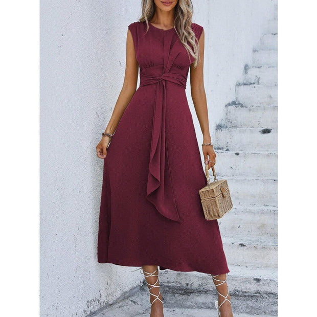 Solid Color Waist Tight Tied Dress Women - Jo-Bolt-Store