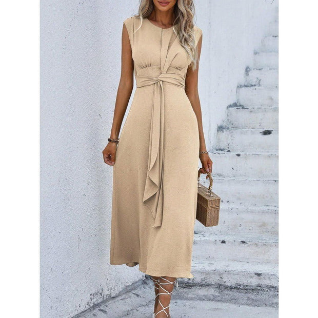 Solid Color Waist Tight Tied Dress Women - Jo-Bolt-Store