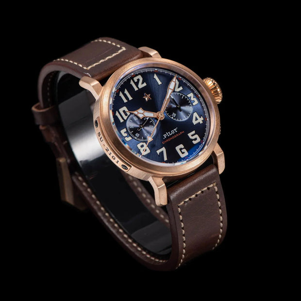 Sugess CuSn8 Bronze Pilot Watch of Mens Chronograph Mechanical Wristwatches Tianjin ST1901 Swanneck Movement Super BGW9 Luminous - Jo-Bolt-Store