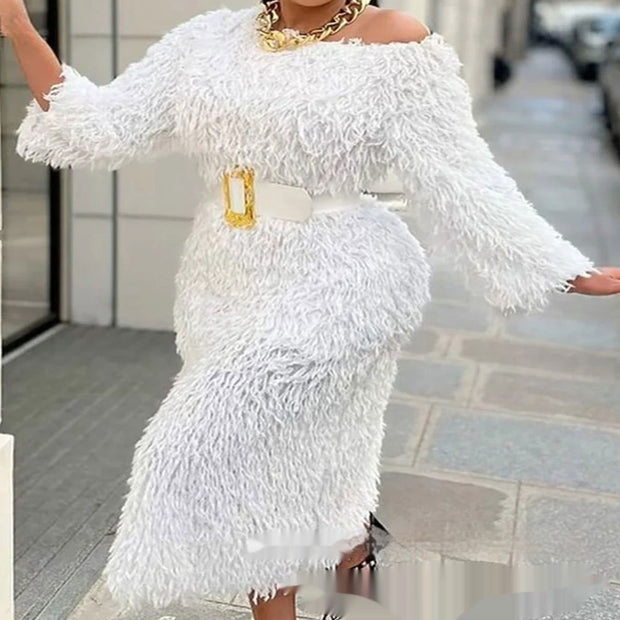 Temperament Commute Tassel Belt Long Sleeve Narrow Dress - Jo-Bolt-Store