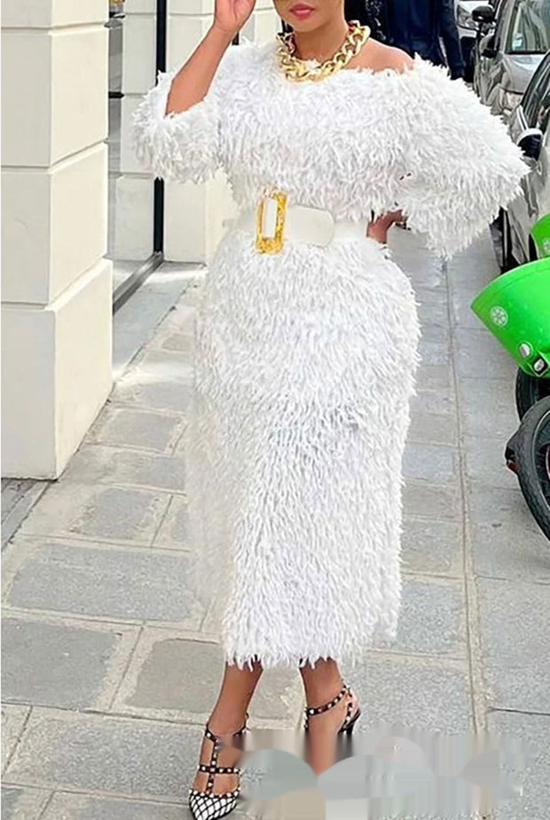Temperament Commute Tassel Belt Long Sleeve Narrow Dress - Jo-Bolt-Store