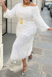 Temperament Commute Tassel Belt Long Sleeve Narrow Dress - Jo-Bolt-Store