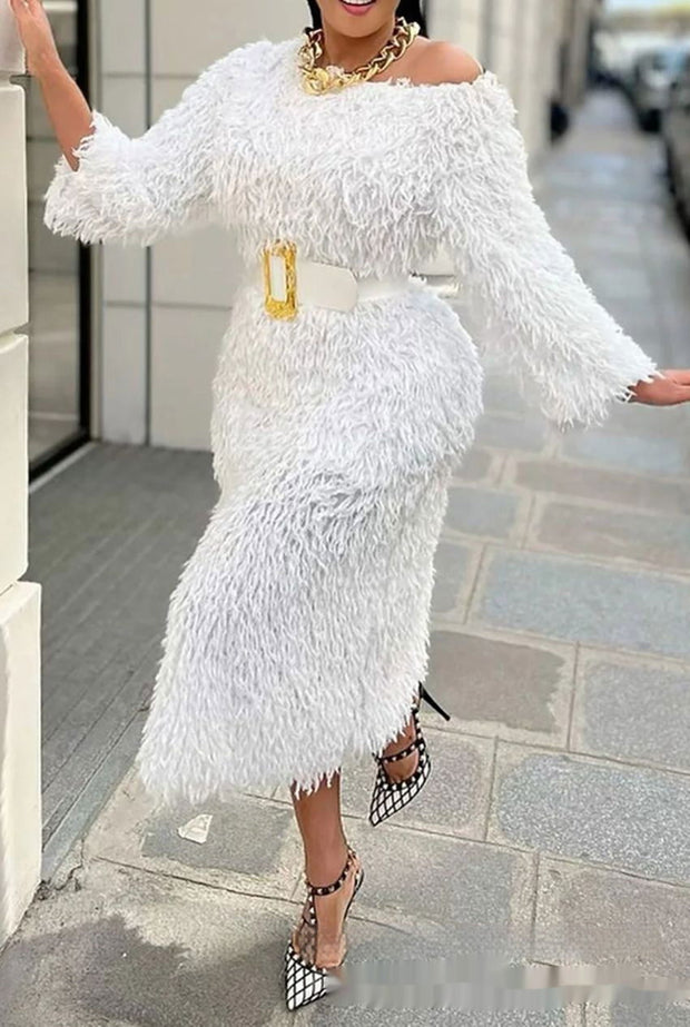 Temperament Commute Tassel Belt Long Sleeve Narrow Dress - Jo-Bolt-Store
