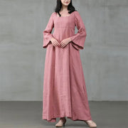 Vintage Cotton Linen Woman Dress Square Collar Long Flare Sleeve Sundress Loose Party Dresses for Women Robe Casual Vestido - Jo-Bolt-Store
