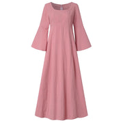 Vintage Cotton Linen Woman Dress Square Collar Long Flare Sleeve Sundress Loose Party Dresses for Women Robe Casual Vestido - Jo-Bolt-Store