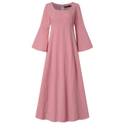 Vintage Cotton Linen Woman Dress Square Collar Long Flare Sleeve Sundress Loose Party Dresses for Women Robe Casual Vestido - Jo-Bolt-Store