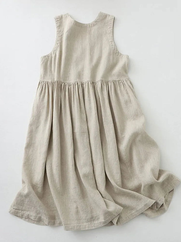 Women Summer Casual Dress New Arrival 2023 Fashion V-neck Solid Color Loose Comfortabel Cotton Ladies A-line Long Dresses B2573 - Jo-Bolt-Store