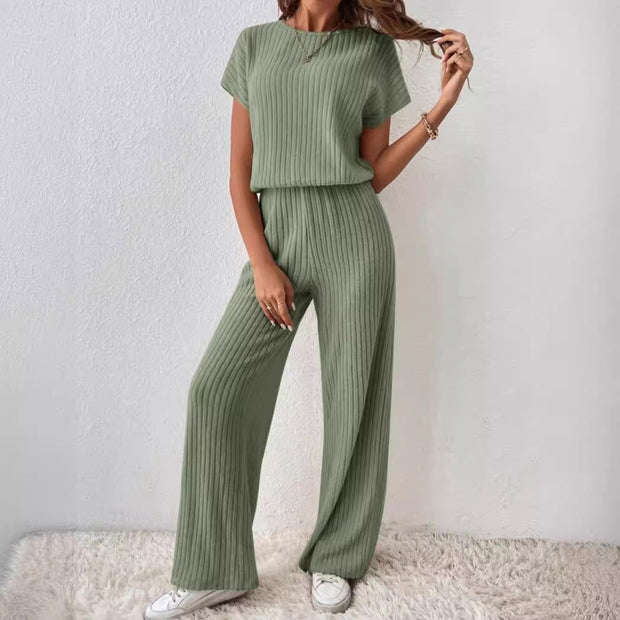 Women's Knitted Loose Wide-leg Pants Two-piece Suit - Jo-Bolt-Store