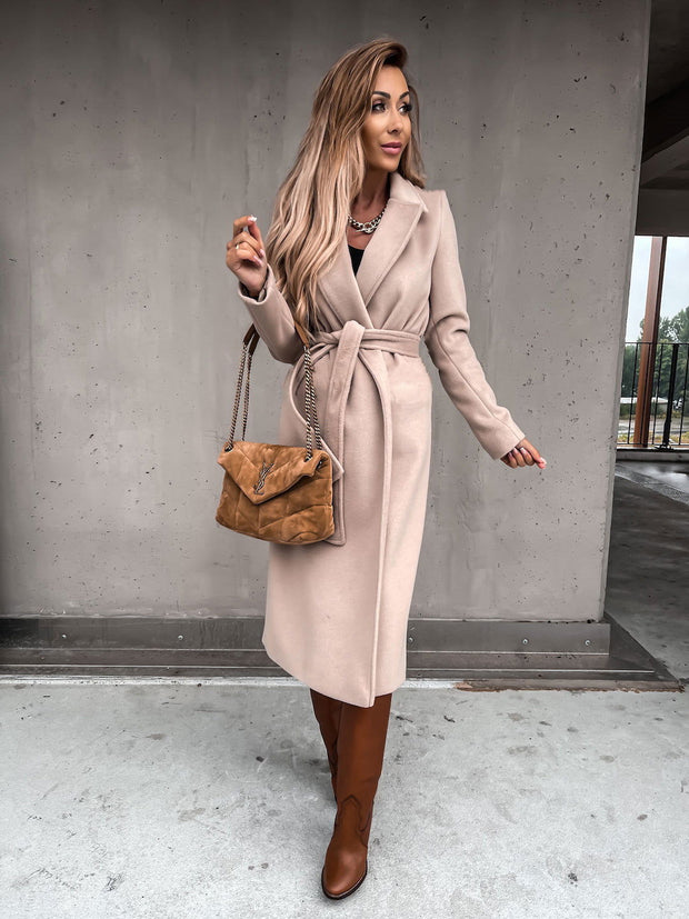 Woolen Coat Simple Fashion V-neck Lace Up Long Coat For Women - Jo-Bolt-Store