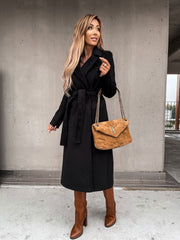 Woolen Coat Simple Fashion V-neck Lace Up Long Coat For Women - Jo-Bolt-Store