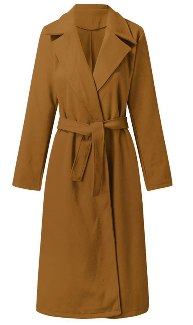 Woolen Coat Simple Fashion V-neck Lace Up Long Coat For Women - Jo-Bolt-Store