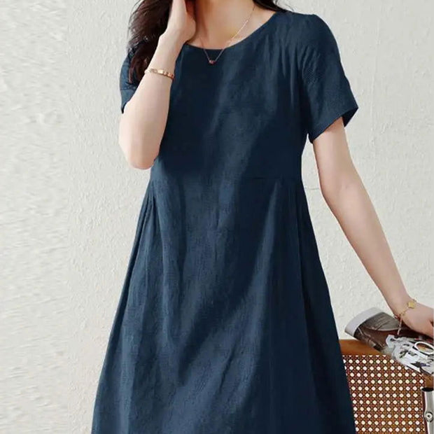 ZANZEA Holiday Texture Fabric Cotton Robe Women Knee-length Dress 2024 Summer Short Sleeve Vestido Casual Loose Solid Mini Dress - Jo-Bolt-Store