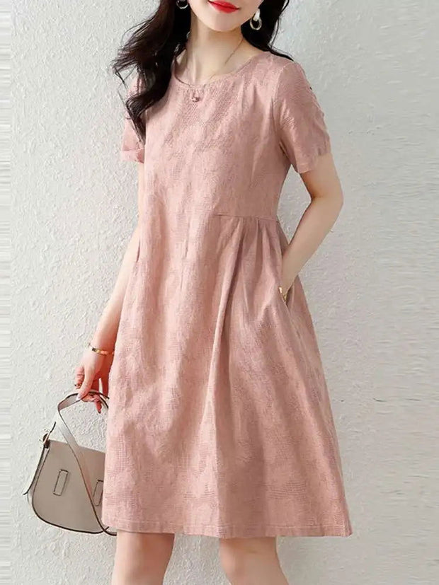 ZANZEA Holiday Texture Fabric Cotton Robe Women Knee-length Dress 2024 Summer Short Sleeve Vestido Casual Loose Solid Mini Dress - Jo-Bolt-Store