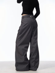 Wide Leg Double Pleated Suit Pants