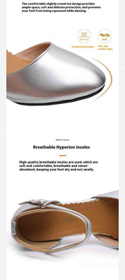 Close-up of breathable insole in silver dance shoe