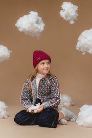 100% Baby Alpaca Cable Hat for Kids - Mulberry